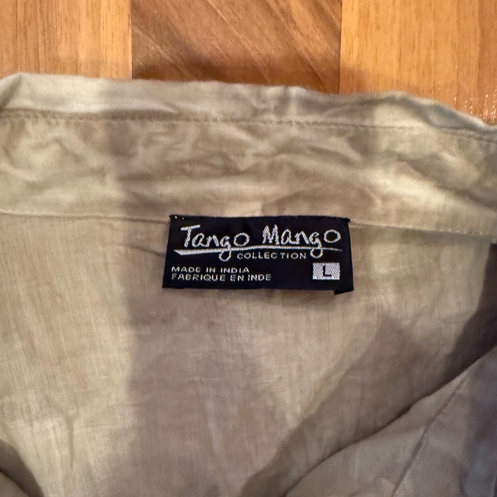Tango‎ Mango women's tunic top lace embroidered khaki color large 100%cotton - Picture 4 of 6